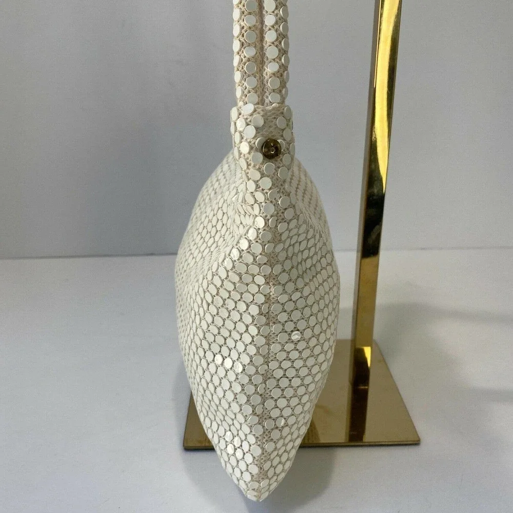Vintage Handmade White Sequin Mesh Shoulder Bag Purse Hinged Opening